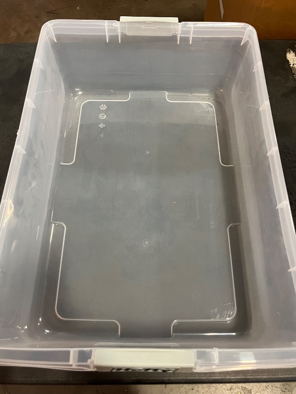 Photo 1 of Hefty 40qt Clear Plastic Storage Bin with Gray HI-RISE Stackable Lid: Under Bed Utility Totes, Locking Handles, Snap Closure
