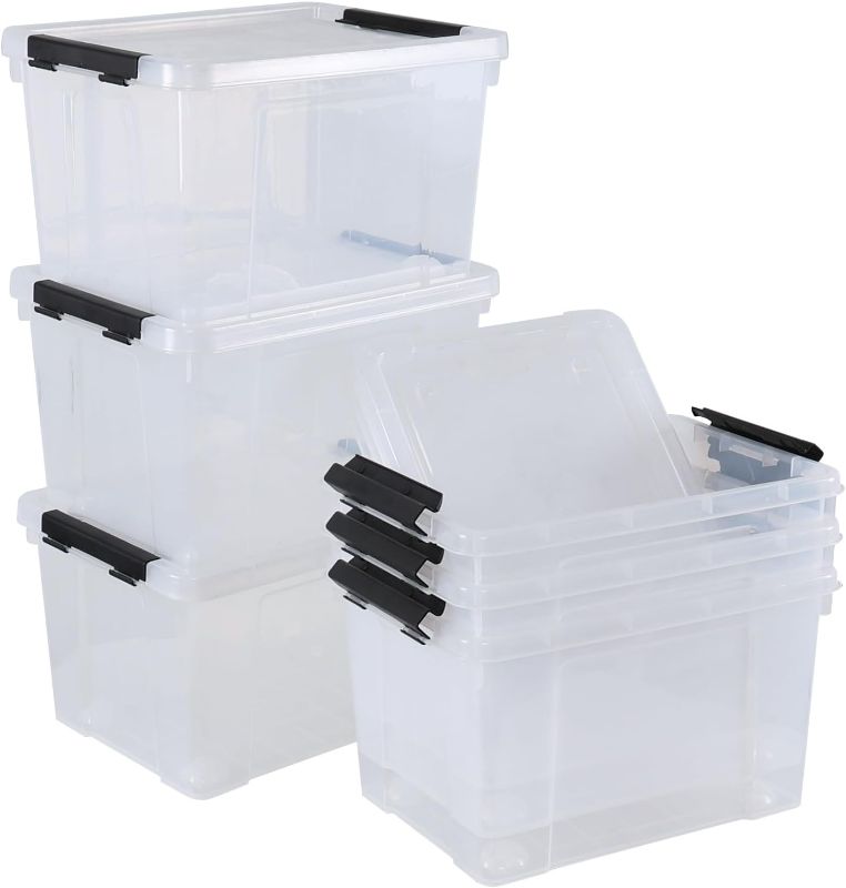 Photo 1 of Ggbin 22 Quart Plastic Storage Box with Lid, 6 Pack Latching Container Bins

