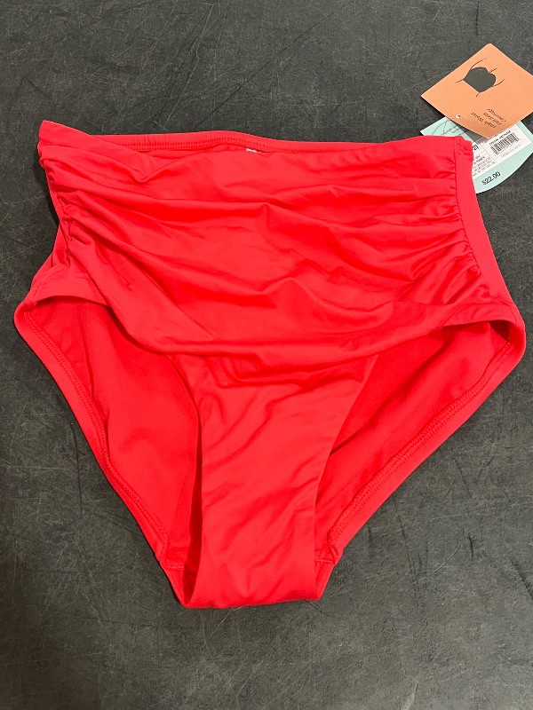 Photo 1 of (XS) Women's Shirred High Waist Full Coverage Bikini Bottom - Shade & Shore™ Red XS: Pull-on Knit Swimwear