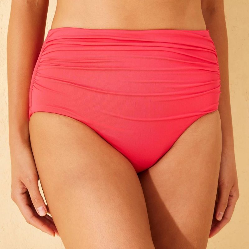 Photo 1 of (XS) Women's Shirred High Waist Full Coverage Bikini Bottom - Shade & Shore™ Red XS: Pull-on Knit Swimwear