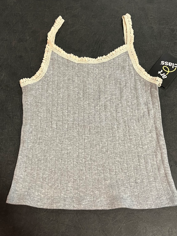 Photo 1 of (M) Girls' Lace Trim Tank Top - Art Class™ Heather Gray M: Cotton, Squareneck, Spaghetti Straps
