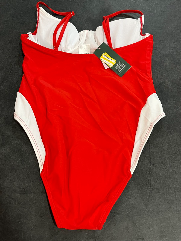 Photo 1 of (S) Women's Colorblock Extra High-Leg Cheeky One Piece Swimsuit - Wild Fable™ Red S: Nylon Spandex Blend, Adjustable Straps, Removable Cups
