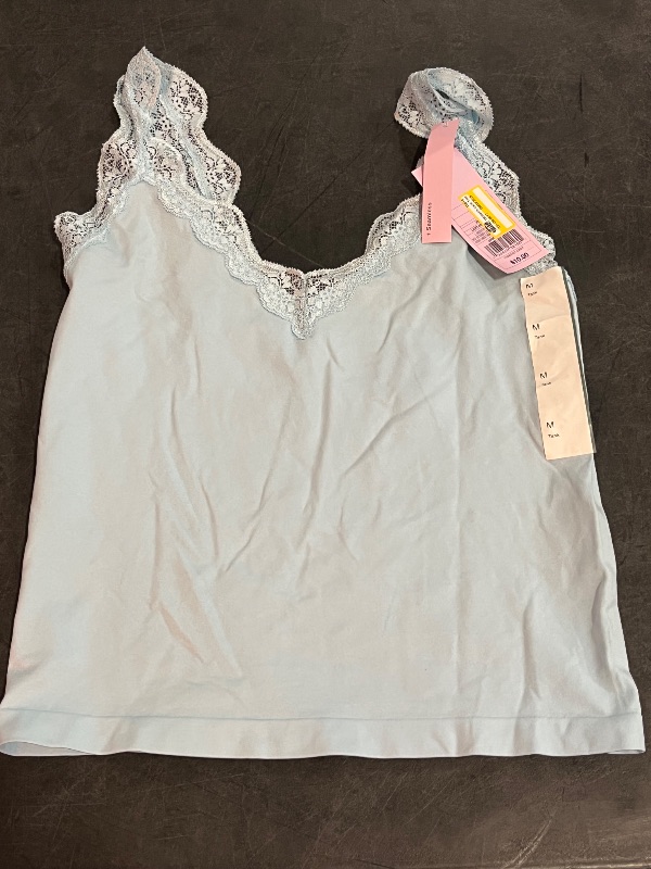 View 2 of (M) Women's Lace Trim Seamless Jersey Tank Top - Wild Fable™ Light Aqua Blue M: Nylon Spandex Pullover, Sleeveless