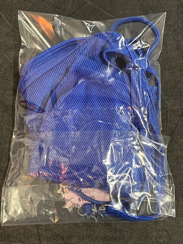 Photo 1 of (S) Women's Shiny Ribbed Low-Rise High Leg Cheeky Bikini Bottom - Wild Fable™ Blue S: Full Lining, Side Tie
