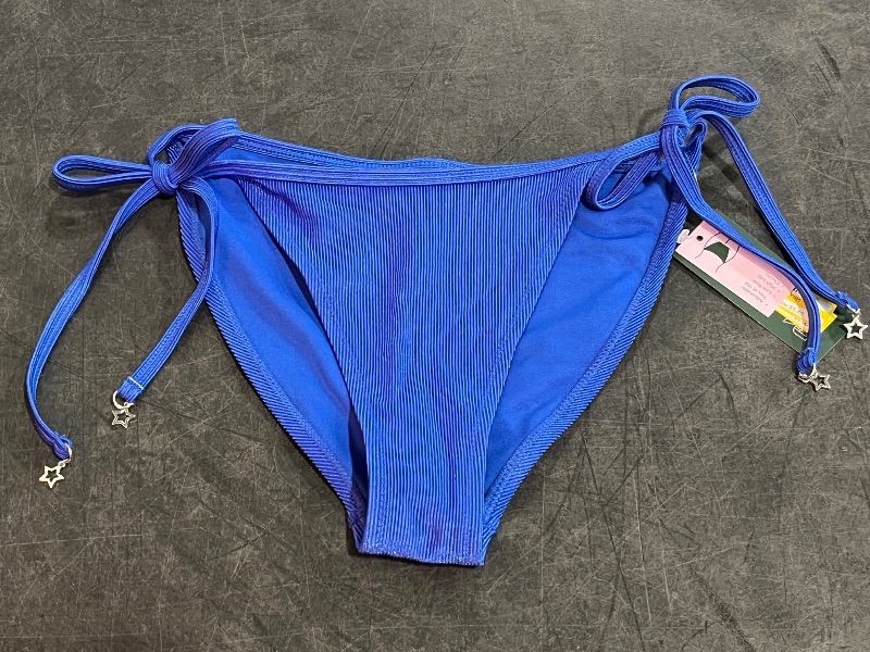 Photo 1 of (S) Women's Shiny Ribbed Low-Rise High Leg Cheeky Bikini Bottom - Wild Fable™ Blue S: Full Lining, Side Tie
