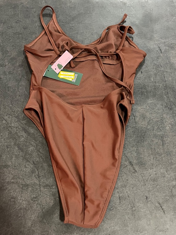 Photo 1 of (XS) Women's Tie Back Extra High Leg Extra Cheeky One Piece Swimsuit - Wild Fable™ Brown XS: Recycled Polyester, Adjustable Strap
