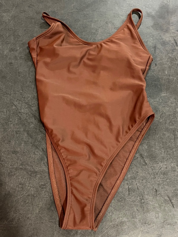 Photo 1 of (XS) Women's Tie Back Extra High Leg Extra Cheeky One Piece Swimsuit - Wild Fable™ Brown XS: Recycled Polyester, Adjustable Strap
