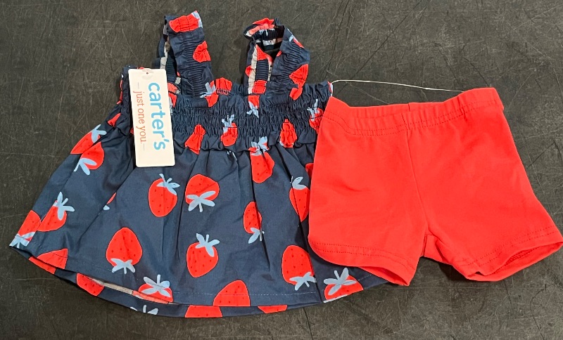 Photo 1 of 3M Carter's Just One You® Baby Girls' Strawberries Top & Bottom Set - Blue/Red 3M: Cotton Tunic & Pull-on Shorts, Infant Apparel
