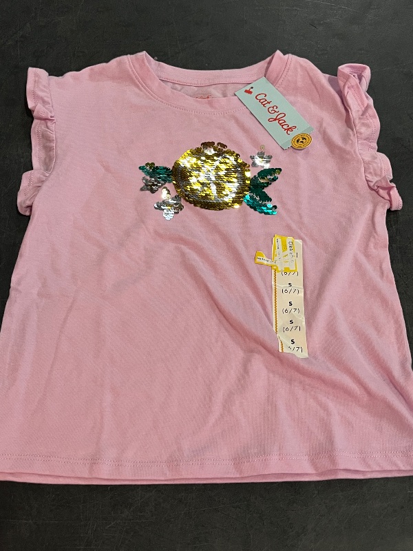 Photo 1 of (S) Girls' Short Sleeve 'Lemon' Flip Sequin T-Shirt - Cat & Jack™ Light Purple S: Ruffle Crew Neck, Abstract Pattern
