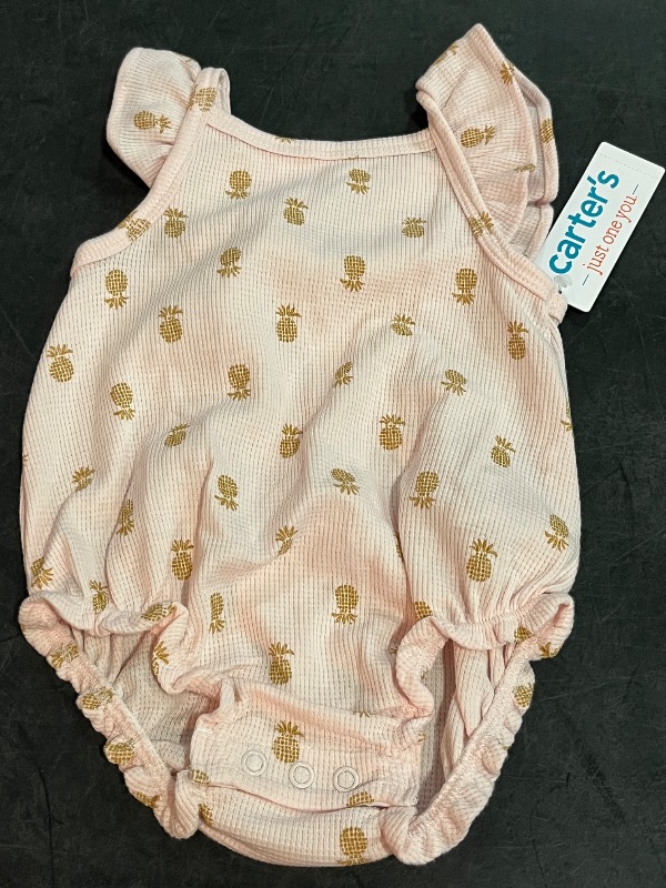 Photo 1 of 3M Carter's Just One You® Baby Girls' Pineapple Textured Romper - Pink 3M: Flutter Sleeve, Snap Closure
