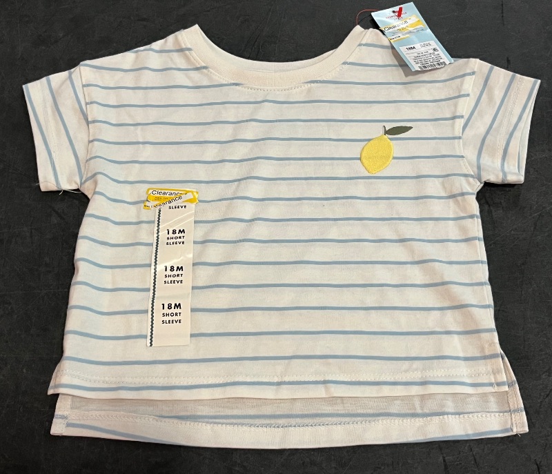 View 2 of 18M Toddler Girls' Lemon Striped Graphic T-Shirt - Cat & Jack™ Light Blue 18M: Cotton Blend, Crew Neck, Short Sleeve, Below Waist
