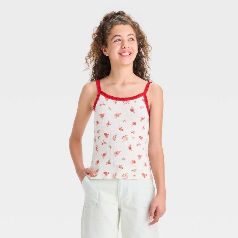 Photo 1 of (XL) Girls' Lace Trim Pointelle Floral Tank Top - Art Class™ Off-White XL