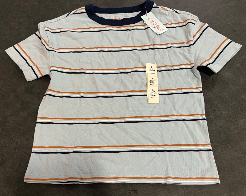Photo 1 of (S) Boys' Short Sleeve Striped Oversized T-Shirt - Cat & Jack™ Light Blue S
