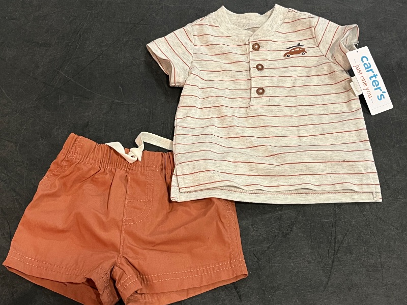 Photo 1 of 3M Carter's Just One You® Baby Boys' Striped Good Days Top & Bottom Set - Brown 3M: Midweight Cotton Blend, Elastic Waistband
