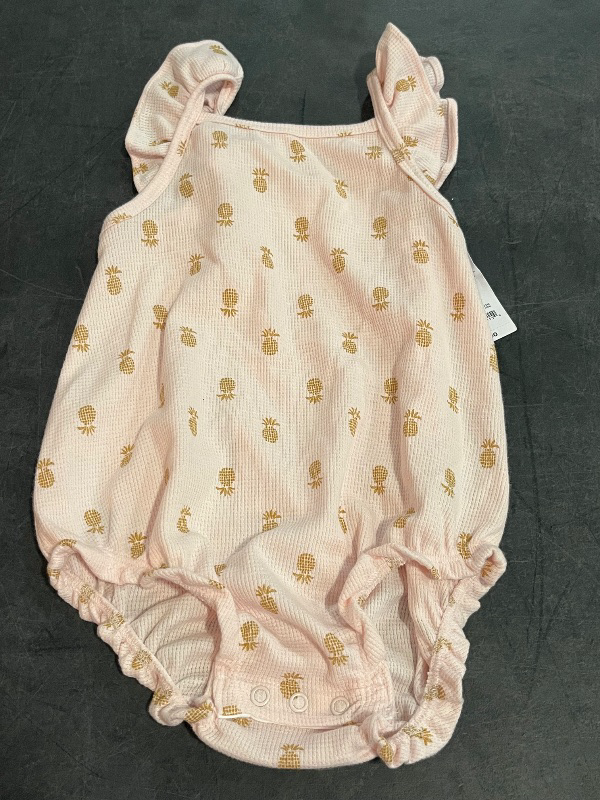 Photo 1 of 18M Carter's Just One You® Baby Girls' Pineapple Textured Romper - Pink 18M: Cotton-Polyester Blend, Flutter Sleeves, Crotch Snap
