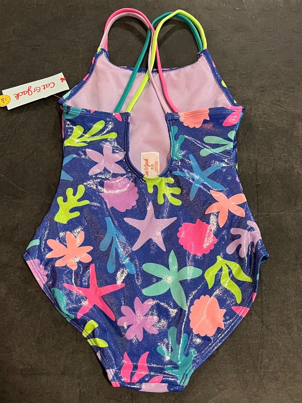 Photo 1 of (M) Girls' Underwater Abstraction Star Fish Printed One Piece Swimsuit - Cat & Jack™ M: UPF 50+, Sleeveless, Tricot