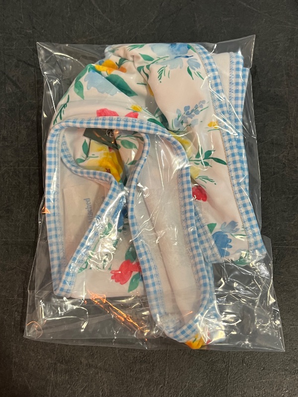 Photo 1 of (S) Women's Contrast Binding Mid-Rise Ultra High Leg Super Cheeky Bikini Bottom - Wild Fable™ Blue Floral Print S: Recycled Polyester, Spandex
