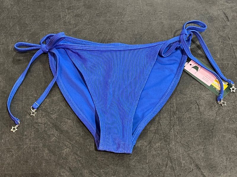 Photo 1 of (S) Women's Shiny Ribbed Low-Rise High Leg Cheeky Bikini Bottom - Wild Fable™ Blue S: Full Lining, Side Tie
