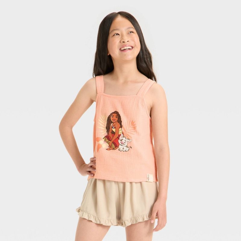 Photo 1 of (M) Girls' Moana Gauze Elevated Tank Top - Orange M
