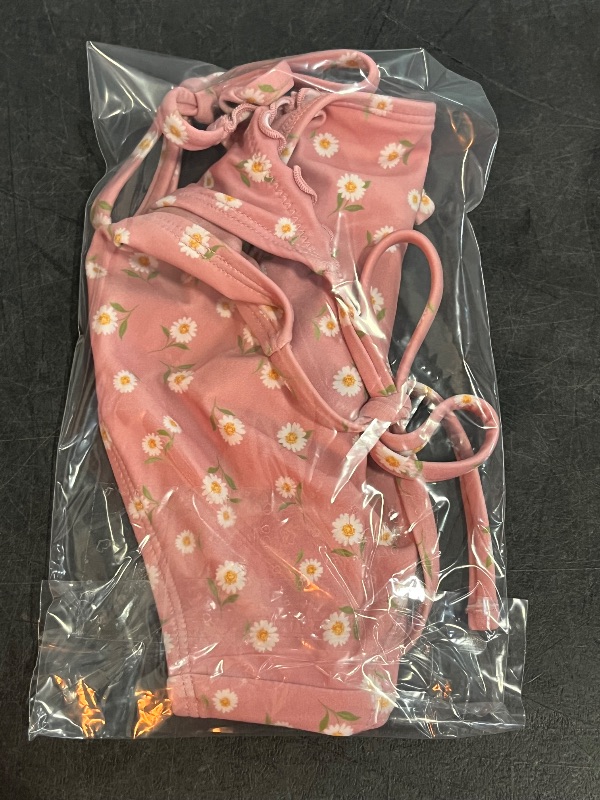 Photo 1 of (XS) Women's Ditsy Floral Print Lettuce Edge Front Trim Low-Rise High Leg Cheeky Bikini Bottom - Wild Fable™ Pink XS
