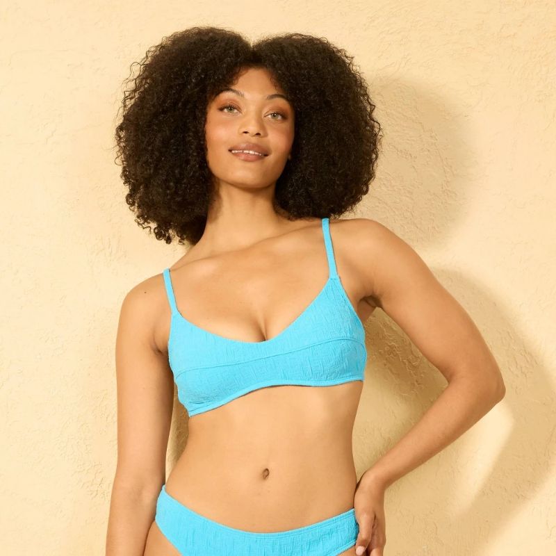 Photo 1 of 34D Women's Jacquard Textured Underwire Bikini Top - Shade & Shore™ Blue 34D
