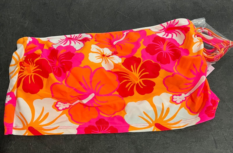 Photo 1 of (M) Women's Hibiscus Print Bandeau Cropped Tankini Top - Wild Fable™ Orange M