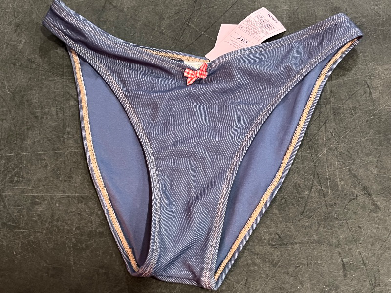 Photo 1 of (S) Women's Low-Rise Ultra High Leg Extra Cheeky Scoop Bikini Bottom - Wild Fable™ Blue Denim S: Stretch Fabric, Pull-on Style, Jacquard Knit
