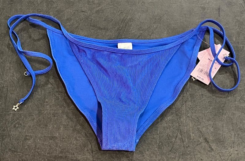 Photo 1 of (M) Women's Shiny Ribbed Low-Rise High Leg Cheeky Bikini Bottom - Wild Fable™ Blue M: Full Lining, Side Tie
