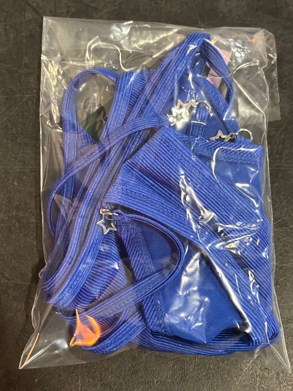 Photo 1 of (M) Women's Shiny Ribbed Low-Rise High Leg Cheeky Bikini Bottom - Wild Fable™ Blue M: Full Lining, Side Tie
