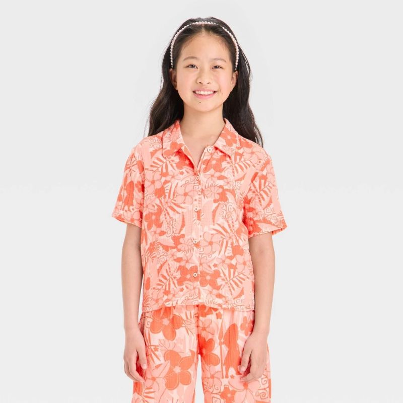 View 1 of (M) Girls' Moana Gauze Cabana Top - Orange M
