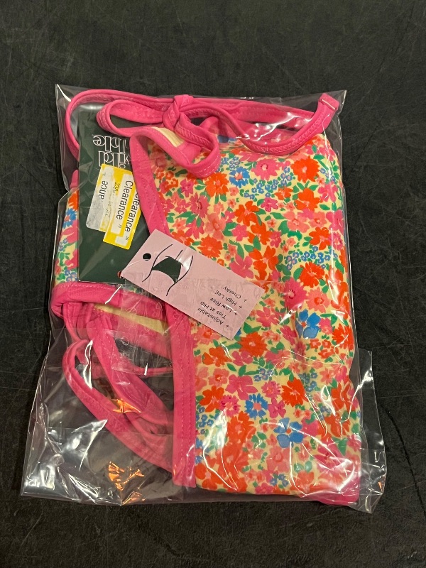 Photo 1 of (XXS) Women's Contrast Binding Low-Rise High Leg Cheeky Side-Tie Bikini Bottom - Wild Fable™ Pink Floral Print XXS: Elastic, Stretch Fabric
