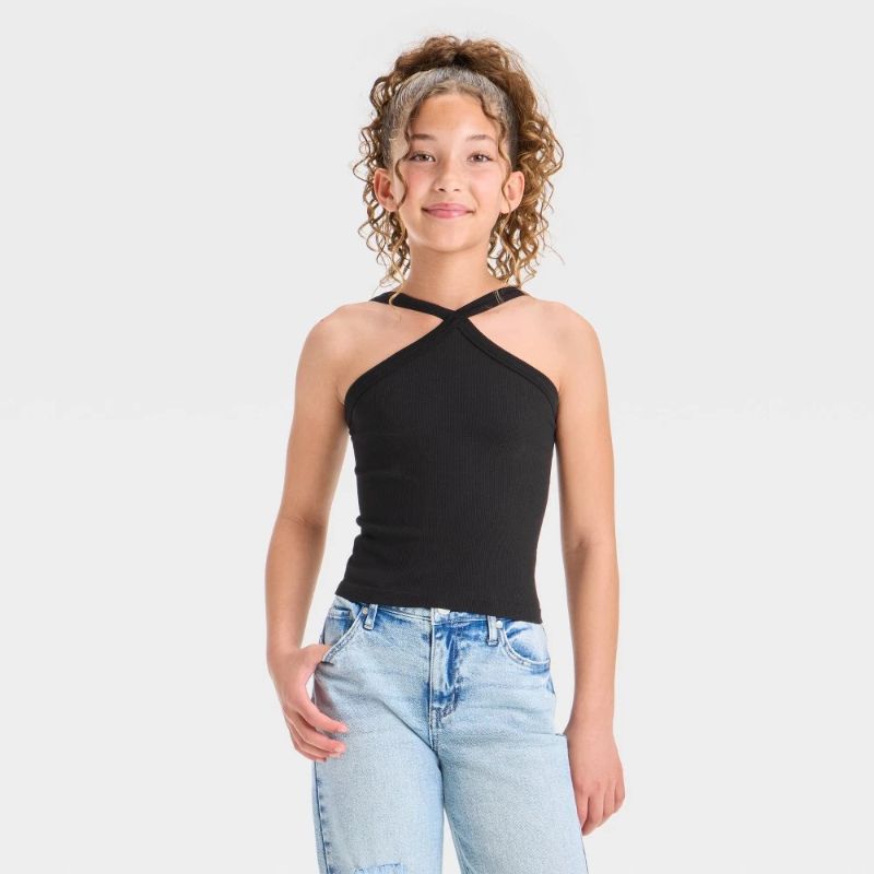 Photo 1 of (L) Girls' Halter Top - Art Class™ Black L: Ribbed Sleeveless Pullover, Lightweight
