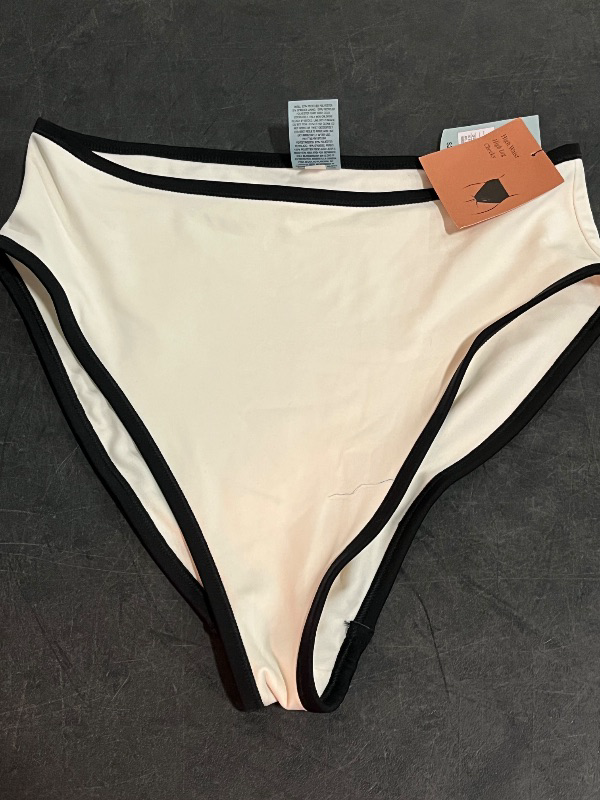 Photo 1 of (M) Women's Contrast Binding High Leg High-Rise Bikini Bottom - Shade & Shore™ Cream/Black M
