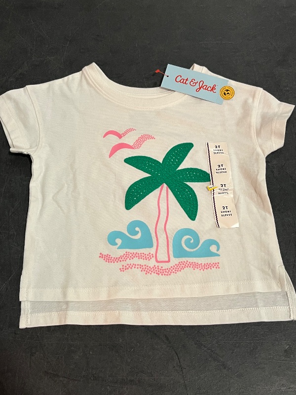 Photo 1 of 2T Toddler Girls' Boxy Short Sleeve Palm Tree Graphic T-Shirt - Cat & Jack™ Cream 2T
