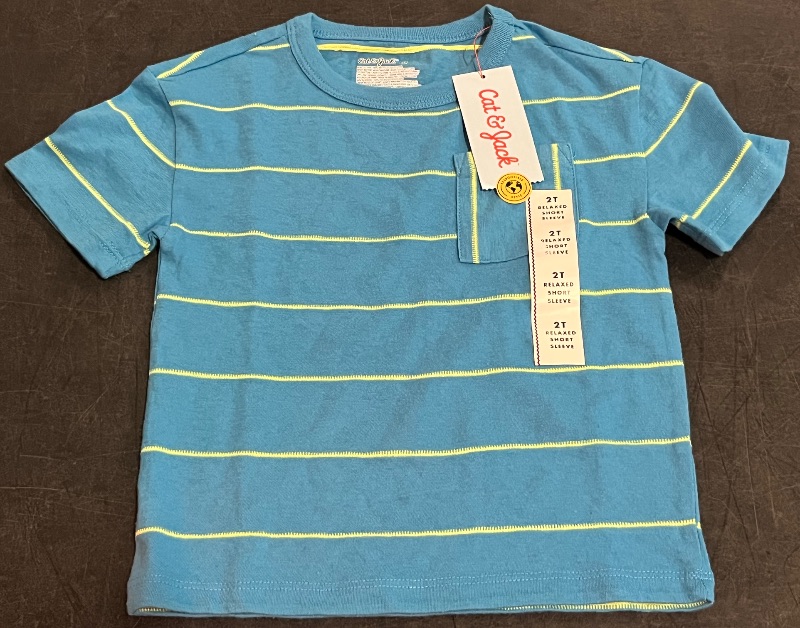 View 2 of (2T) Toddler Boys' Short Sleeve Striped Jacquard Oversized Shirt - Cat & Jack™ Blue 2T
