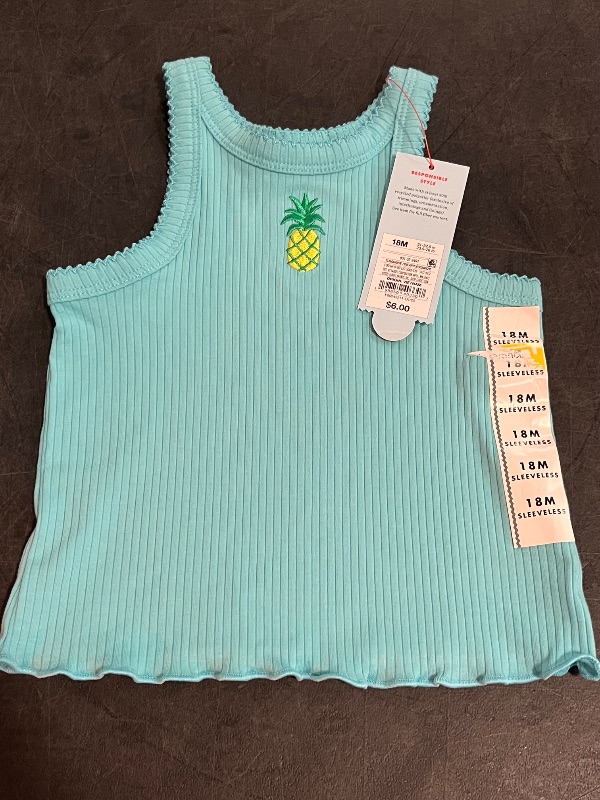 Photo 1 of 18M Toddler Girls' Pineapple Ribbed T-Shirt - Cat & Jack™ Turquoise Green 18M
