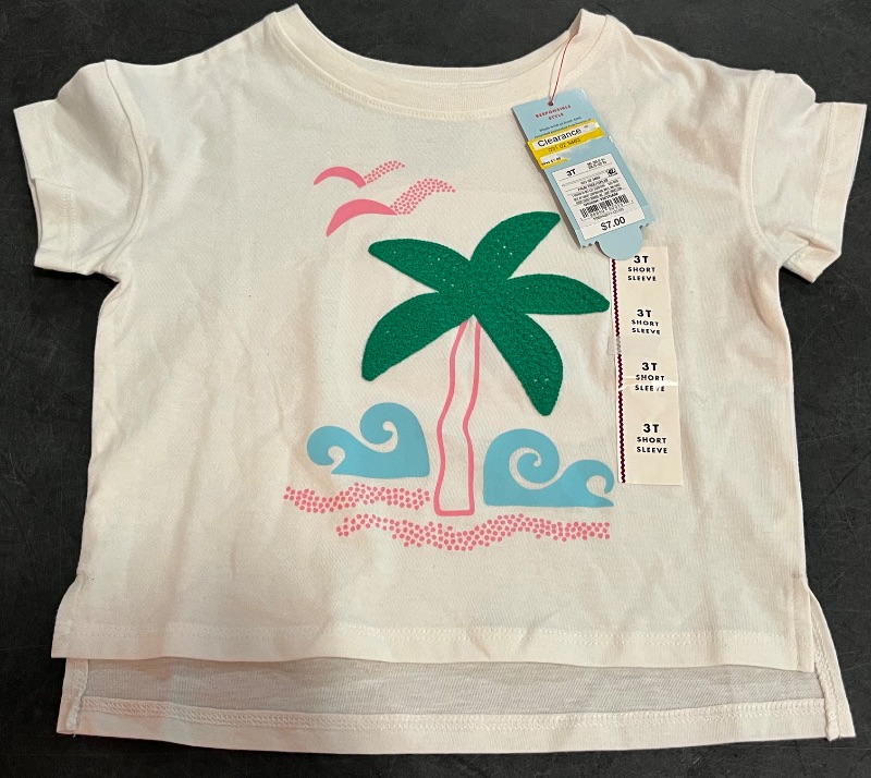Photo 1 of 3T Toddler Girls' Boxy Short Sleeve Palm Tree Graphic T-Shirt - Cat & Jack™ Cream 3T