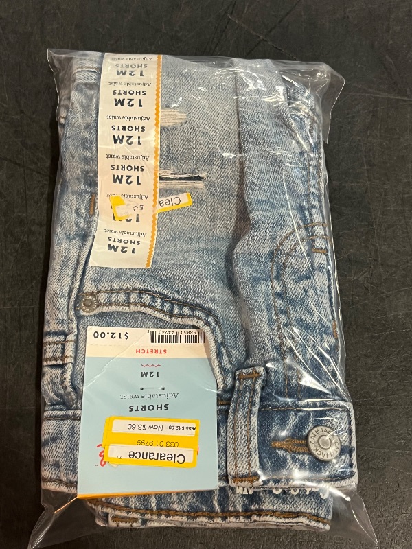 Photo 1 of 12M Toddler Boys' Button-Front Destructed Shorts - Cat & Jack™ Light Wash 12M: Cotton-Spandex Blend, Adjustable Waistband, Denim
