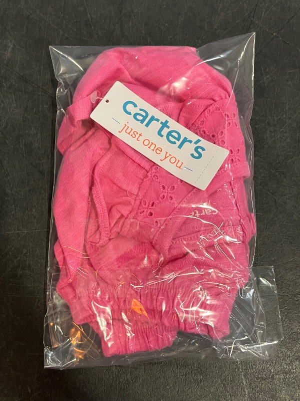 View 3 of (3M)Carter's Just One You® Baby Girls' Eyelet Solid Romper - Pink 3M: Cotton, Snap Closure, Flutter Sleeve