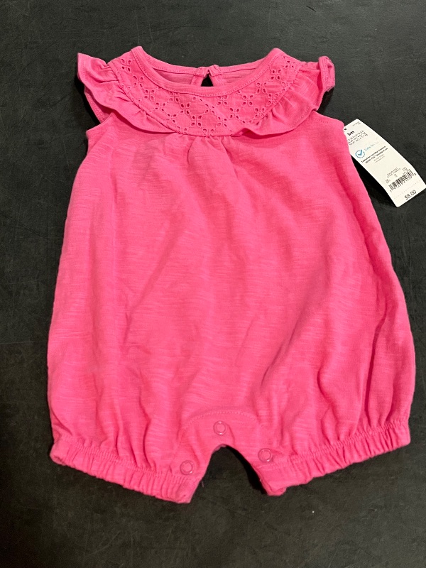 View 2 of (3M)Carter's Just One You® Baby Girls' Eyelet Solid Romper - Pink 3M: Cotton, Snap Closure, Flutter Sleeve