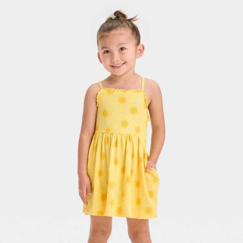 Photo 1 of 3T Toddler Girls' Ribbed Sun Printed Tank Dress - Cat & Jack™ Yellow 3T

