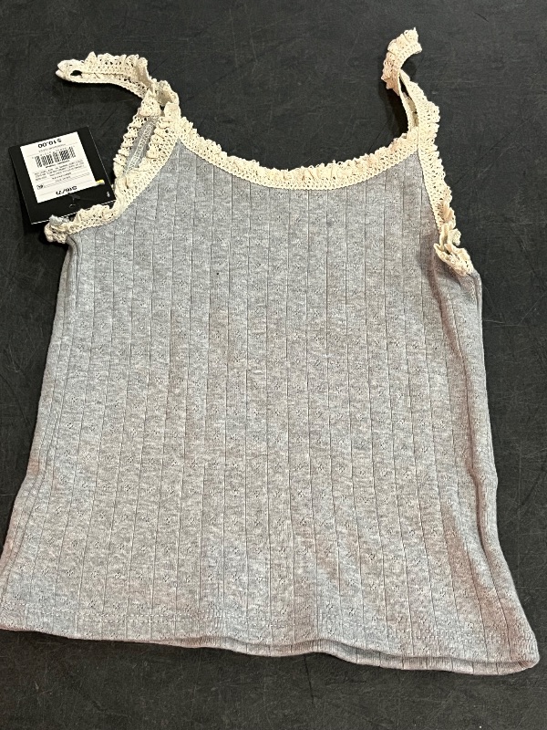View 2 of (S) Girls' Lace Trim Tank Top - Art Class™ Heather Gray S: Cotton, Squareneck, Spaghetti Straps
