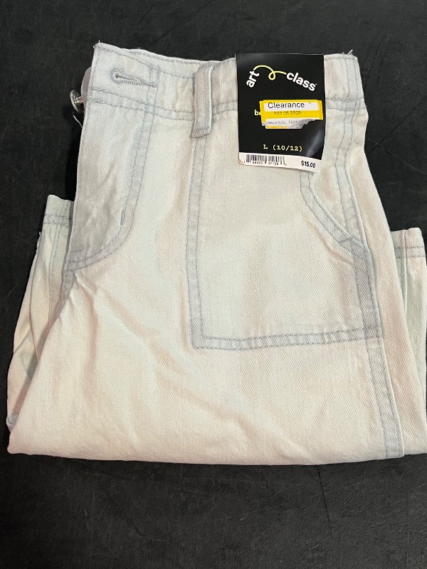 Photo 1 of (L) Girls' Mid-Rise Baggy Bermuda Jean Shorts - Art Class™ Light Wash L: Adjustable Waist, Stretch Denim
