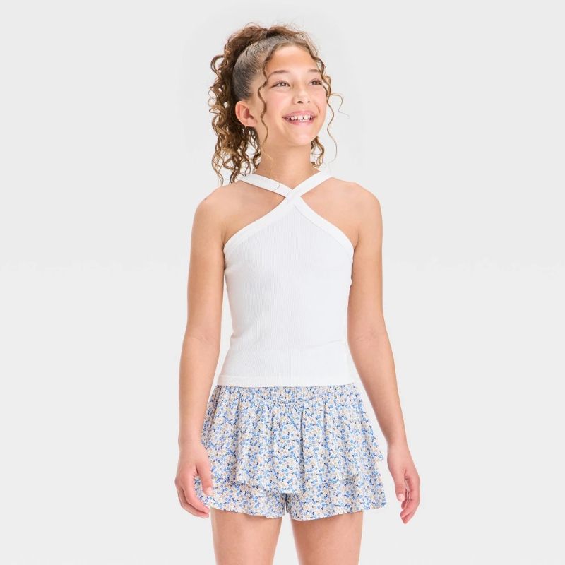Photo 1 of (XL)  Girls' Halter Top - Art Class™ White XL: Lightweight Ribbed Sleeveless Pullover
