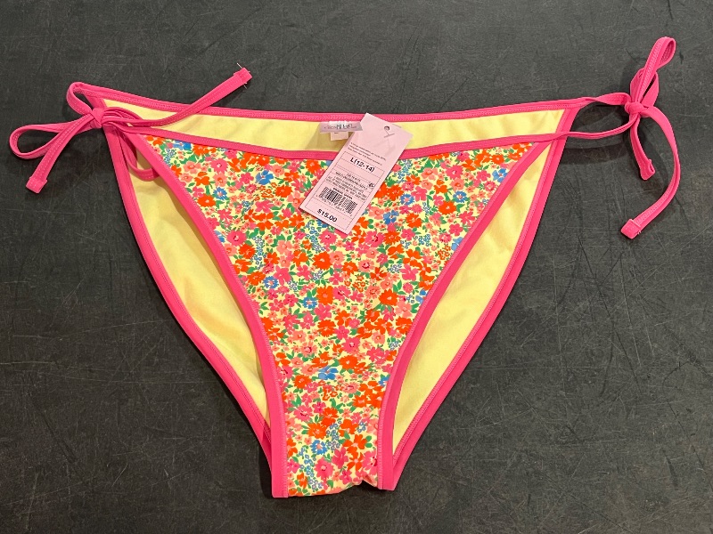 Photo 1 of (L) Women's Contrast Binding Low-Rise High Leg Cheeky Side-Tie Bikini Bottom- Wild Fable™ Pink Floral Print L: Recycled Polyester Lining
