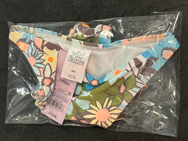 Photo 1 of (XXS) Women's Mid-Rise Super Cheeky Coverage Ultra High Leg Bikini Bottom - Wild Fable™ Neutral Floral Print XXS
