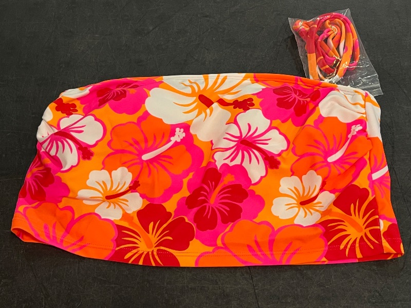 Photo 1 of (M) Women's Hibiscus Print Bandeau Cropped Tankini Top - Wild Fable™ Orange M
