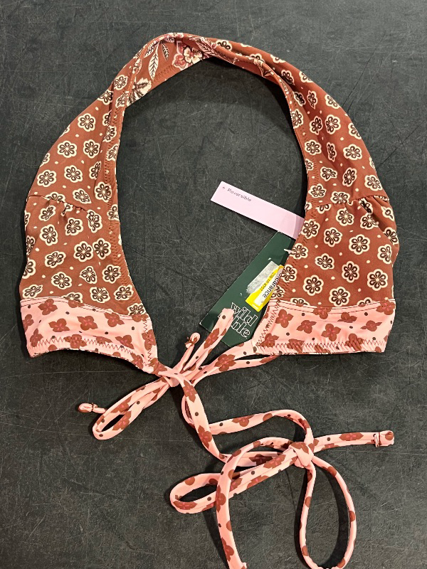 Photo 1 of (S) Women's Geo Print Reversible Tie-Front Triangle Bikini Top - Wild Fable™ Brown S