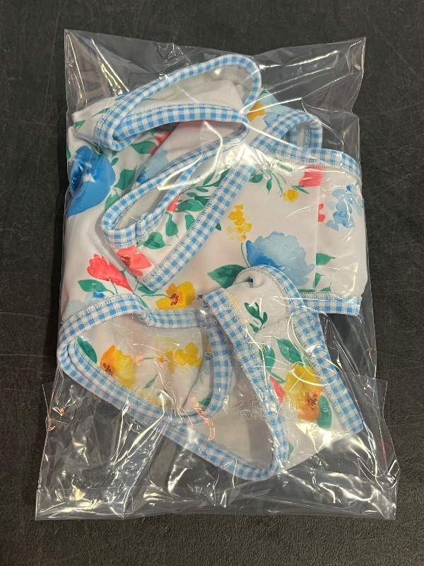 Photo 1 of (S) Women's Contrast Binding Mid-Rise Ultra High Leg Super Cheeky Bikini Bottom - Wild Fable™ Blue Floral Print S: Recycled Polyester, Spandex
