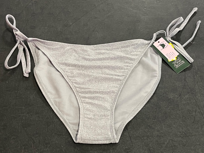 Photo 1 of (XL) Women's Sparkle Low-Rise High Leg Cheeky Side-Tie Bikini Bottom - Wild Fable™ Silver XL: Full Lining, Knit Fabric
